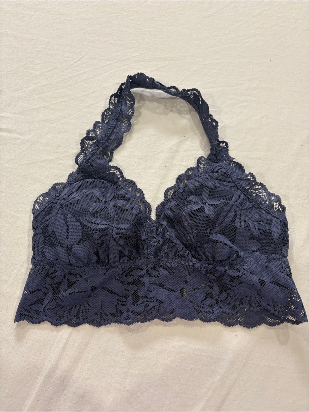 aerie Navy Blue Floral Lace Halter Bralette